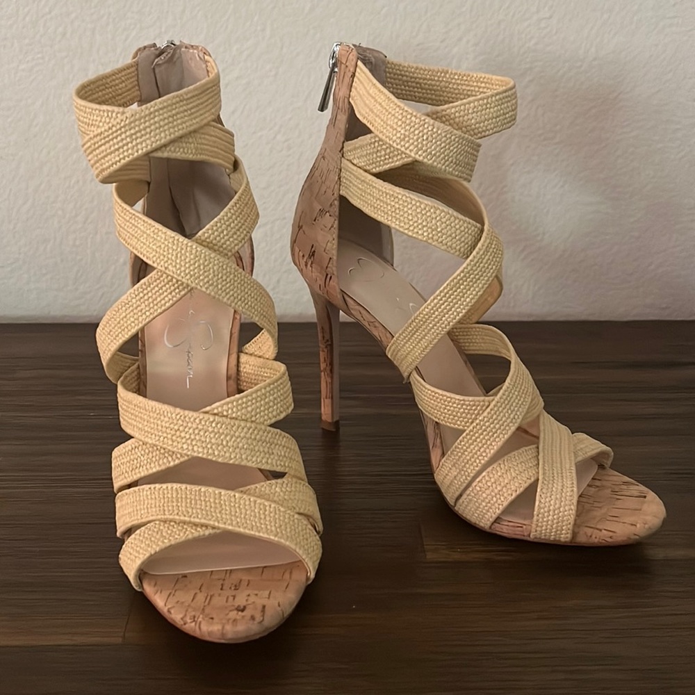 Jessica Simpson Jyra Stiletto Sandal size 7.5 - cork and elastic fabric.